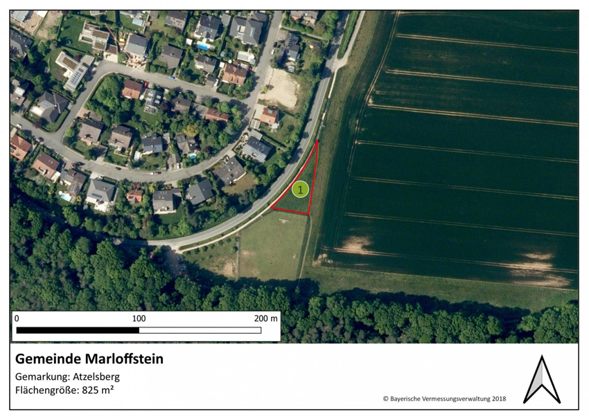 Lageplan Gemeinde Marloffstein Ortsteil Atzelsberg, Teilfläche 1, 825 m²