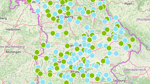 Bayernkarte mit den Starterkit- und Netzwerkkommunen